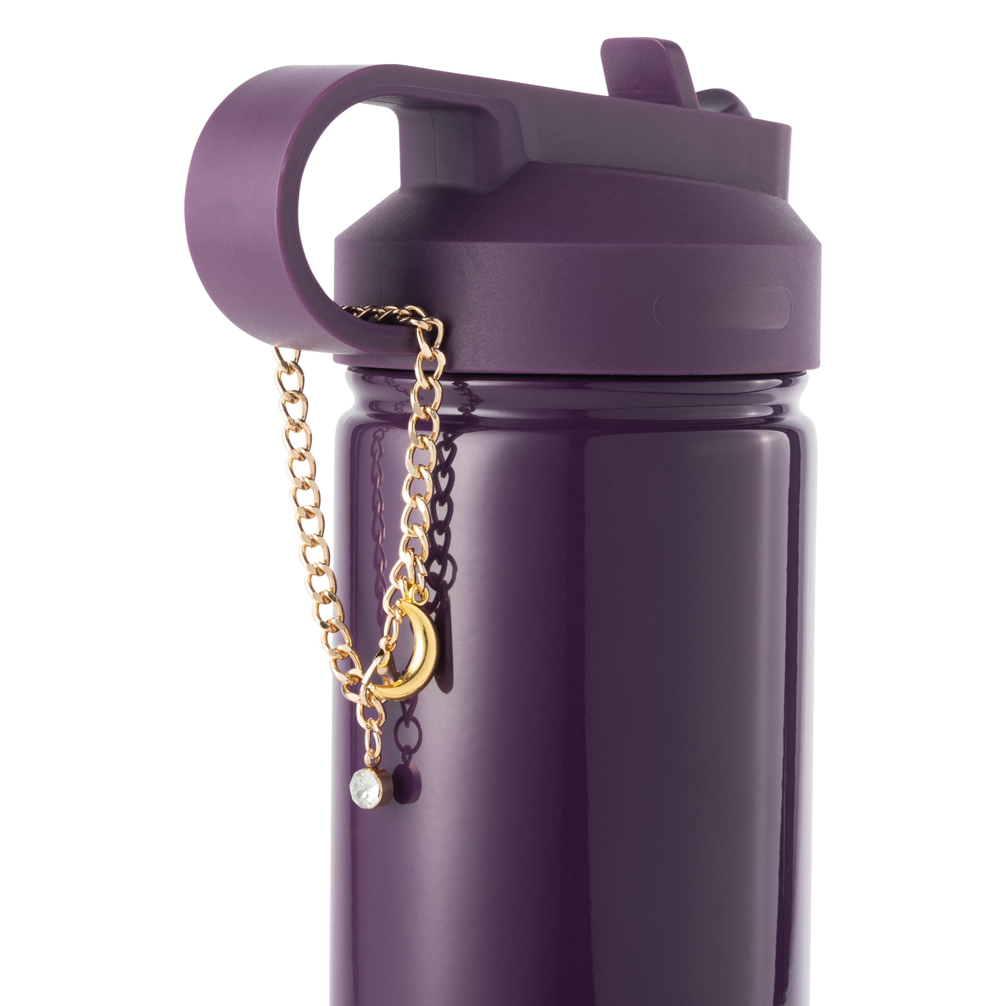 Thyme & Table 26 fl oz Water Bottle with Straw Lid, Purple with Moon Gold Charm