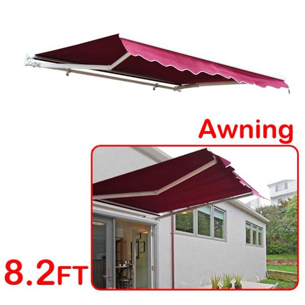 8' x 7' Manual Retractable Sun Shade Patio Awning Red