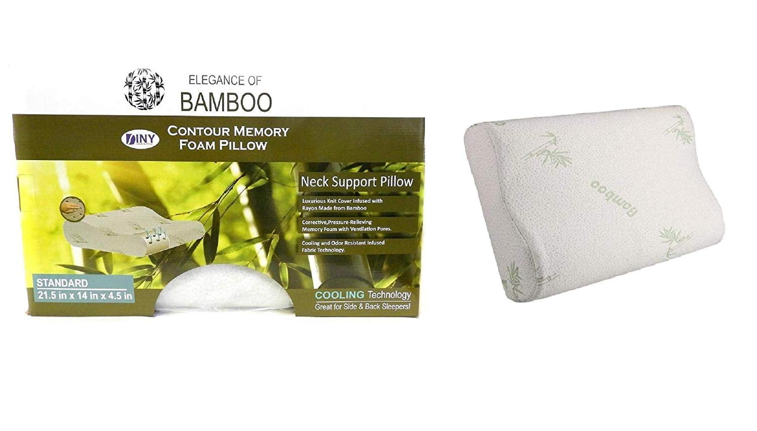 Home & Style Elegance of Bamboo Memory Foam Contour Pillow with Cooling