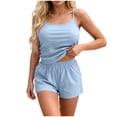 thumbnail image 2 of PRINxy Women's Solid Crew Neck Cami Pajama Set Sleeveless Top + Shorts Minimalist Daily Ladies Loungewear Light Blue L, 2 of 5