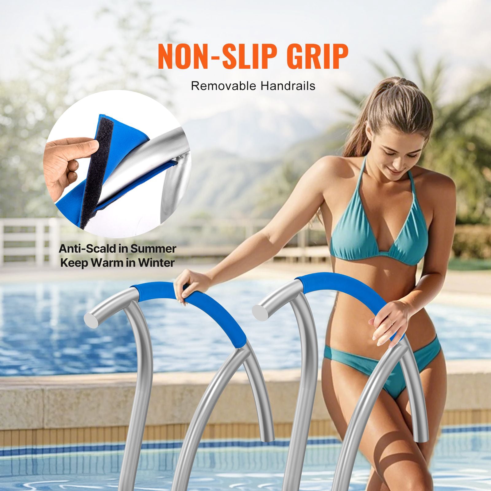Pool Handrail, 2 PCS 30x30 in Pool Railing, Stainless Steel with Base Plate for Indoor/Outdoor Pools,Swimming Pool Safety Railing for Decks,Rust-Proof Grab Bar w/ Grip Cover&Accessories for Spas