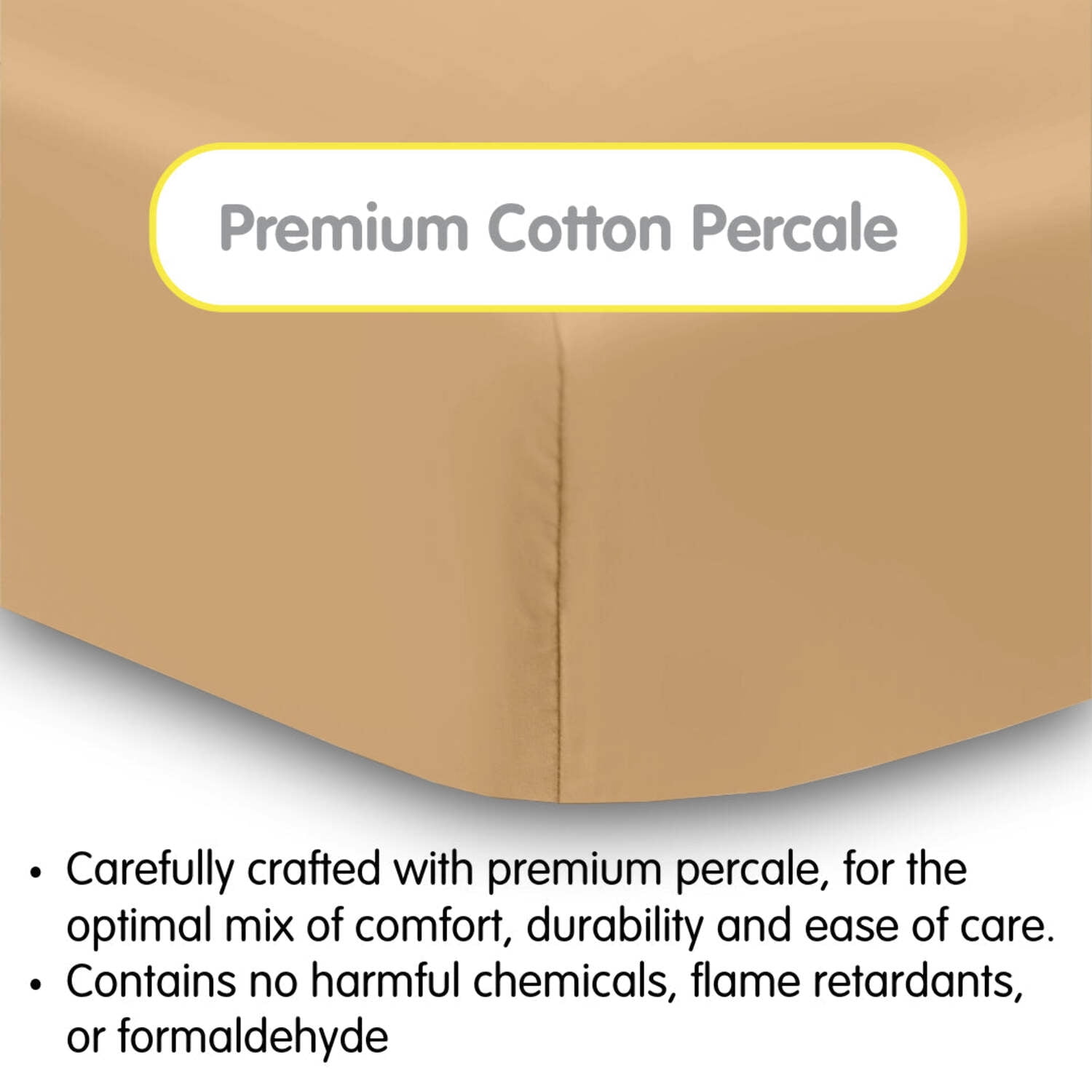 BreathableBaby Cotton Percale Fitted Sheet, For 52" x 28"/132 x 71 cm Crib Toddler Bed Mattress, Brown (2-Pack)