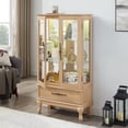 thumbnail image 3 of Lighted Curio Cabinet with 3 Adjustable Shelves,  Elegant Glass Display Cabinet with 2 Doors, and 1 Drawer  for Living Room, Light Oak, 3 of 9