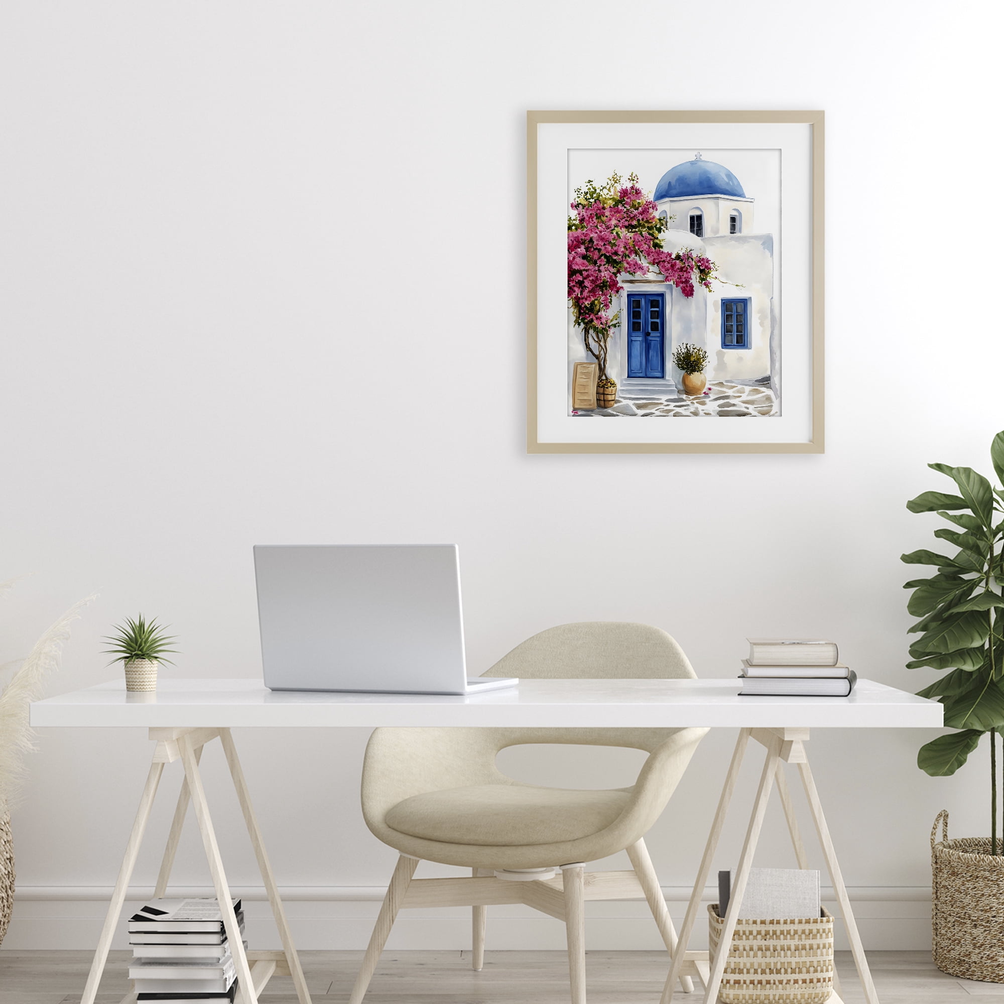 Stupell Industries Santorini House with Bougainvillea Birch Framed Print Under Glass, design by LSR Design Studio