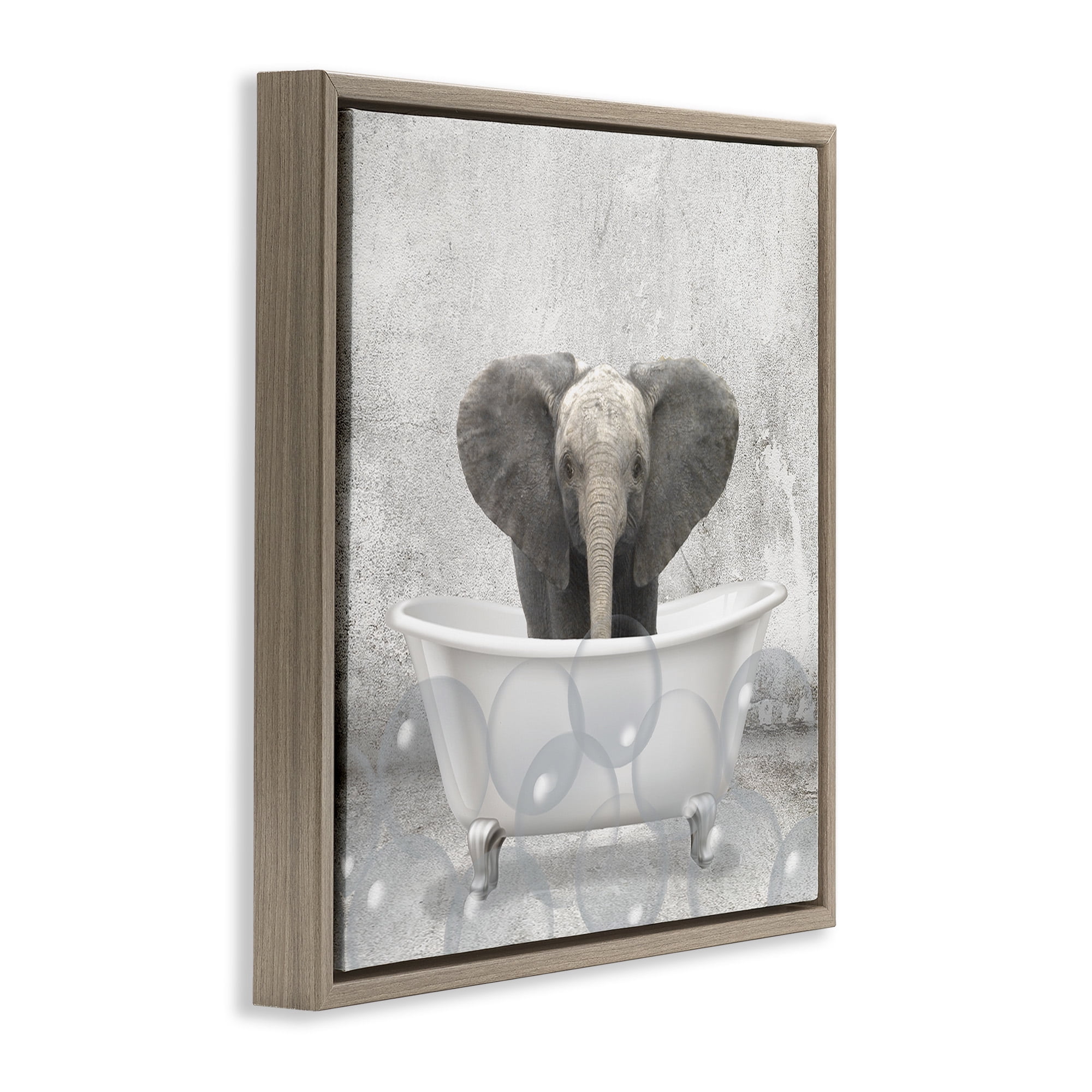 Stupell Industries Baby Elephant Bath Time Animals & Insects Painting Brown Floater Framed Canvas Art Print Wall Art, 25 x 25