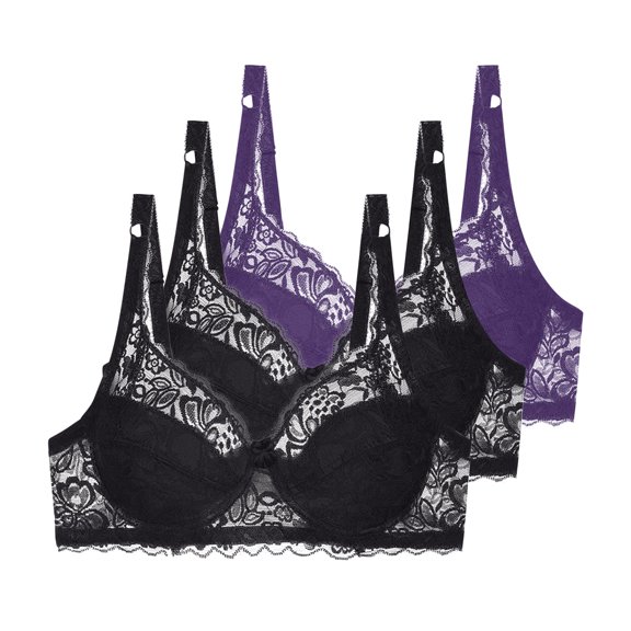 Gswybco Seamless Bras for Women 3PC Plus Size Lace Underwear Breathable Full Coverage Wireless Bras Solid Color Everyday Brassiere