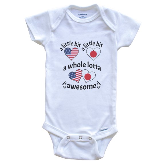 A Little Bit Japanese American Japan USA Heart Flags Baby Bodysuit, 0-3 Months White