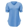 thumbnail image 4 of Xijirk Women's V-Neck Short Sleeve Blouse Puffed Sleeve T-Shirt with Button Casual Top for Everyday Wear,XL, 4 of 7