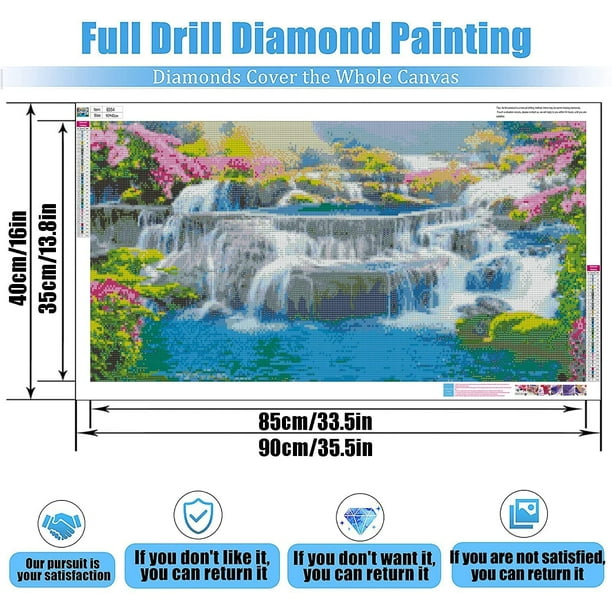 DIY 5D Diamond Painting Kits for Adults,HTOOQ Large Diamond Painting Full  Drill Round Diamond Dots Waterfall Scenery ,Diamond Art Kits for Adults  Home Wall Decor 35.4x15.HTOOQ inch 