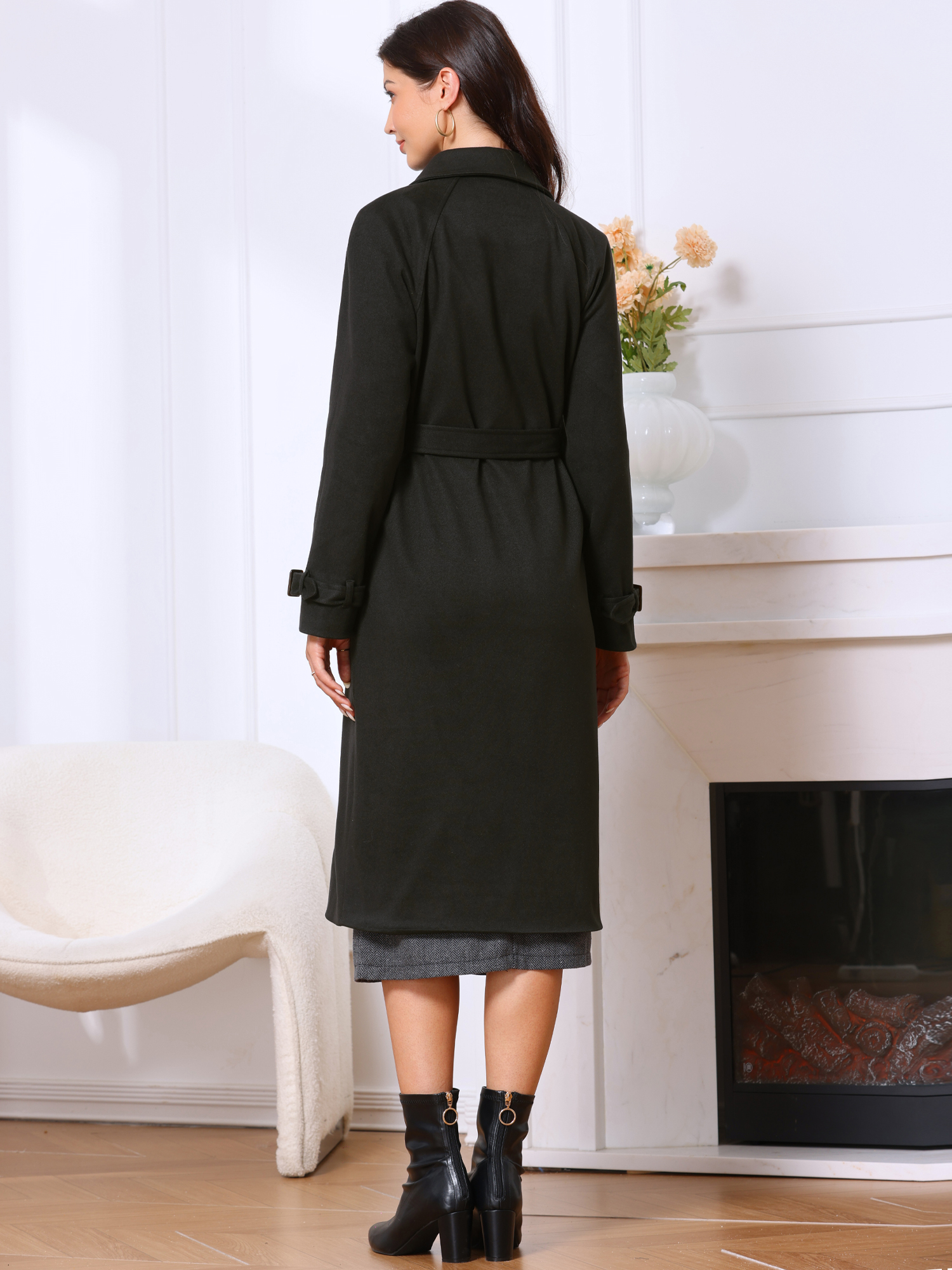 DARING DIVA Stylish Double Breasted Long Overcoat XS Black