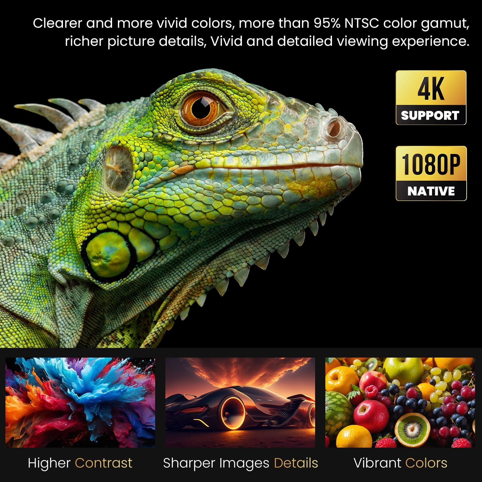 AUOSHI Native 1080P Full HD Bluetooth Projector with Speaker Movie Projector with Wifi and Bluetooth Compatible with Laptop, Smartphone, TV Stick, Xbox, PS5