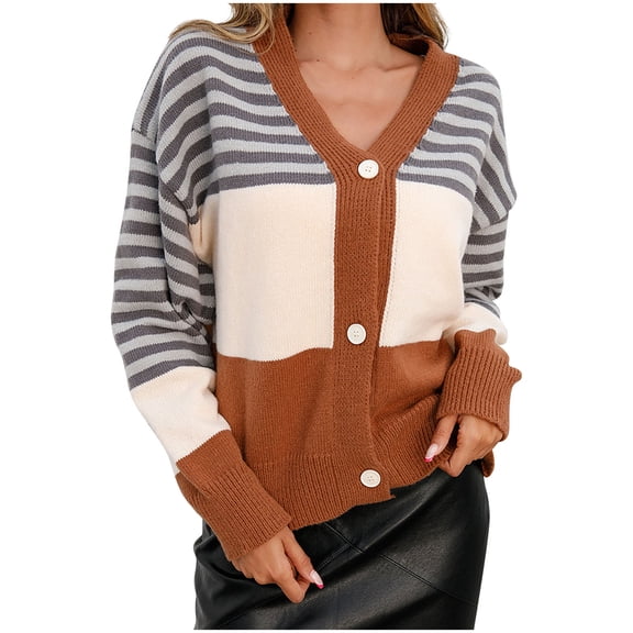 WXLWZYWL Sweaters for Women Women Casual V-Neck Long Sleeve Autumn Sweater Cardigan Blouse Button Pullver Tops Khaki