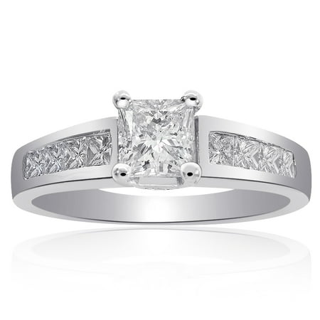 1.25 Carat F-SI2 Natural Princess Cut Diamond Engagement Ring Platinum