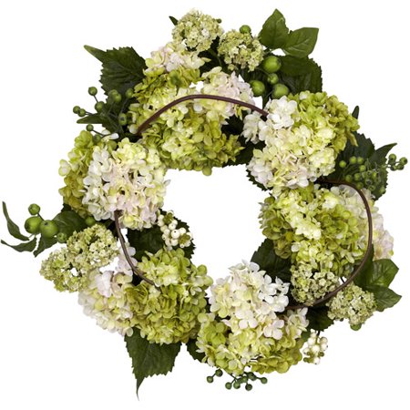 Nearly Natural 22" Hydrangea Wreath, Cream/Green