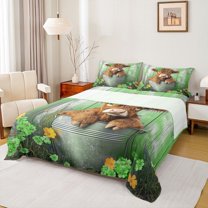 Castle Fairy Adults Female Men Highland Bull Full Size Sheets 4-Piece,Colorful Floral Flowers Daisy Breathable Bed Sheets,Retro Farmhouse Animal Lightweight Sheet Sets,Ultra Soft Home Decor