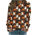 thumbnail image 2 of Inverlee Halloween Shirts for Women Plus Size Pumpkin Ghost Graphic Tees Soft Round Neck T-shirt Long Sleeve Tunic Blouse Tops Halloween Costumes, 2 of 5