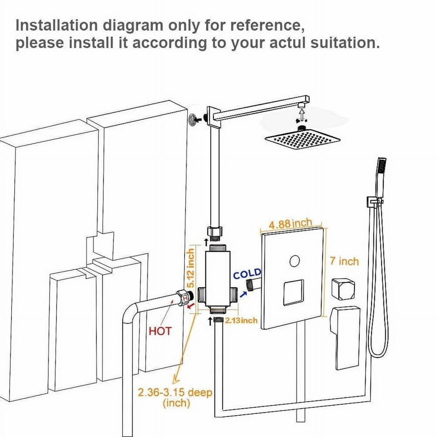 Gold Rainfall 12" Shower Head Combo Set System Faucet Kit with Wall Mixer Valve
