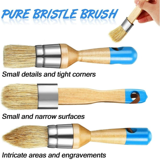3 Pcs Chalk Wax Paint Brush Set Bristle Stencil Brushes for Wood Furniture Home Decor DIY Painting and Waxing Tool Milk Paint Stencils