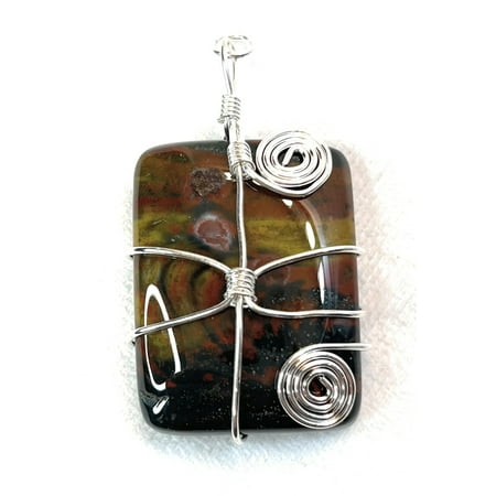 

Wire Wrapped Rectangular Gemstone/Crystal Pendant with Swirl wire wrapping