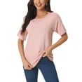thumbnail image 1 of Camisetas de manga corta casuales para mujeres INSPIRE CHIC, blusas básicas de punto de verano sueltas de color sólido, XL rosa, 1 of 6