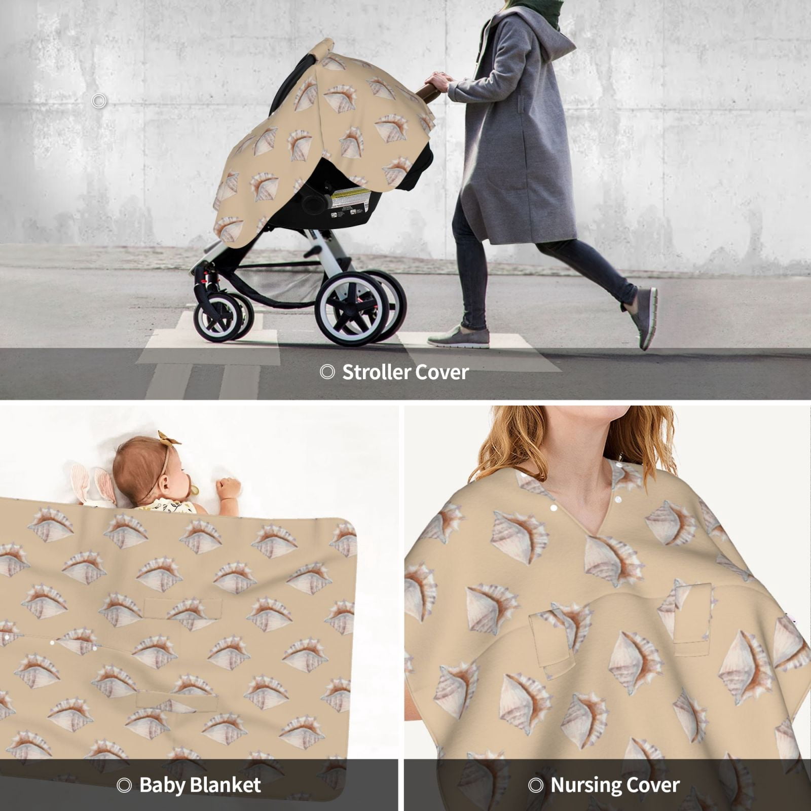 Car Seat Cover Baby - Conch Shell No.J917 Breathable Infant Car Seat Cover for Baby Carseat, Lightweight Comfort Baby Essentials Must Haves Newborn Stuff for Girl Boy