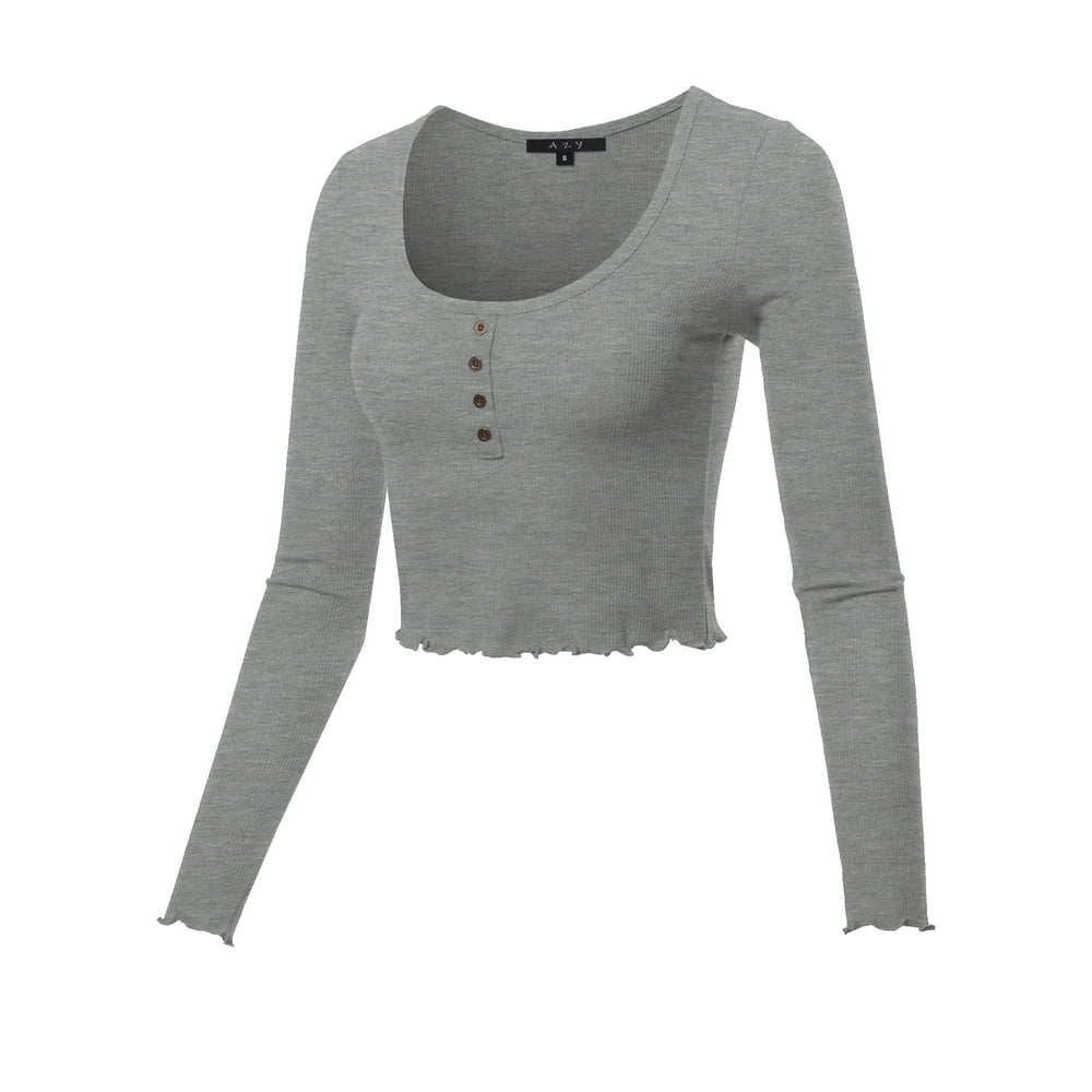 A2y A2y Womens Cropped Scoop Neck Long Sleeve Merrow Edge Thermal Tops Tee Deep H Grey S 