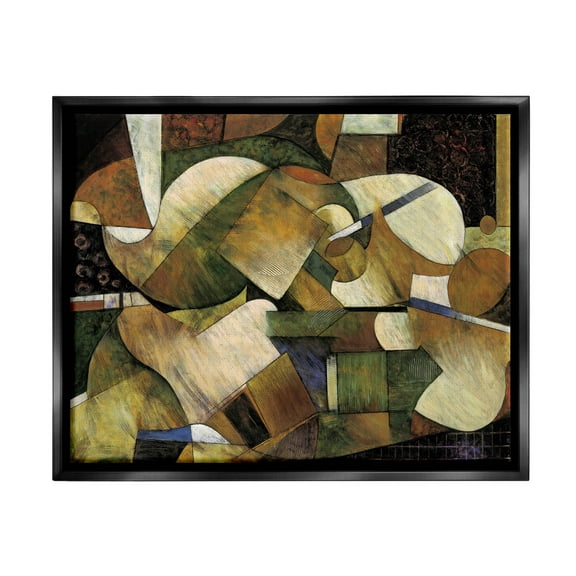 Stupell Industries Layered Shapes Cubism Arrangement Painting Jet Black Floating Framed Canvas Print Wall Art, Design by Jonathan Parsons