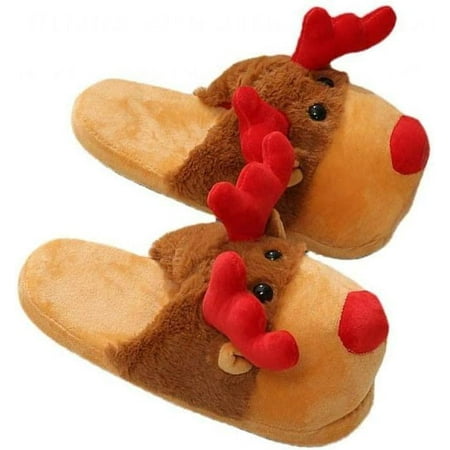 

bangyoudaoo Christmas Women s Moose Slippers Cozy Furry Winter Slippers Non-Slip Soles Cute Plush Home Indoor Slippers for Autumn and Winter