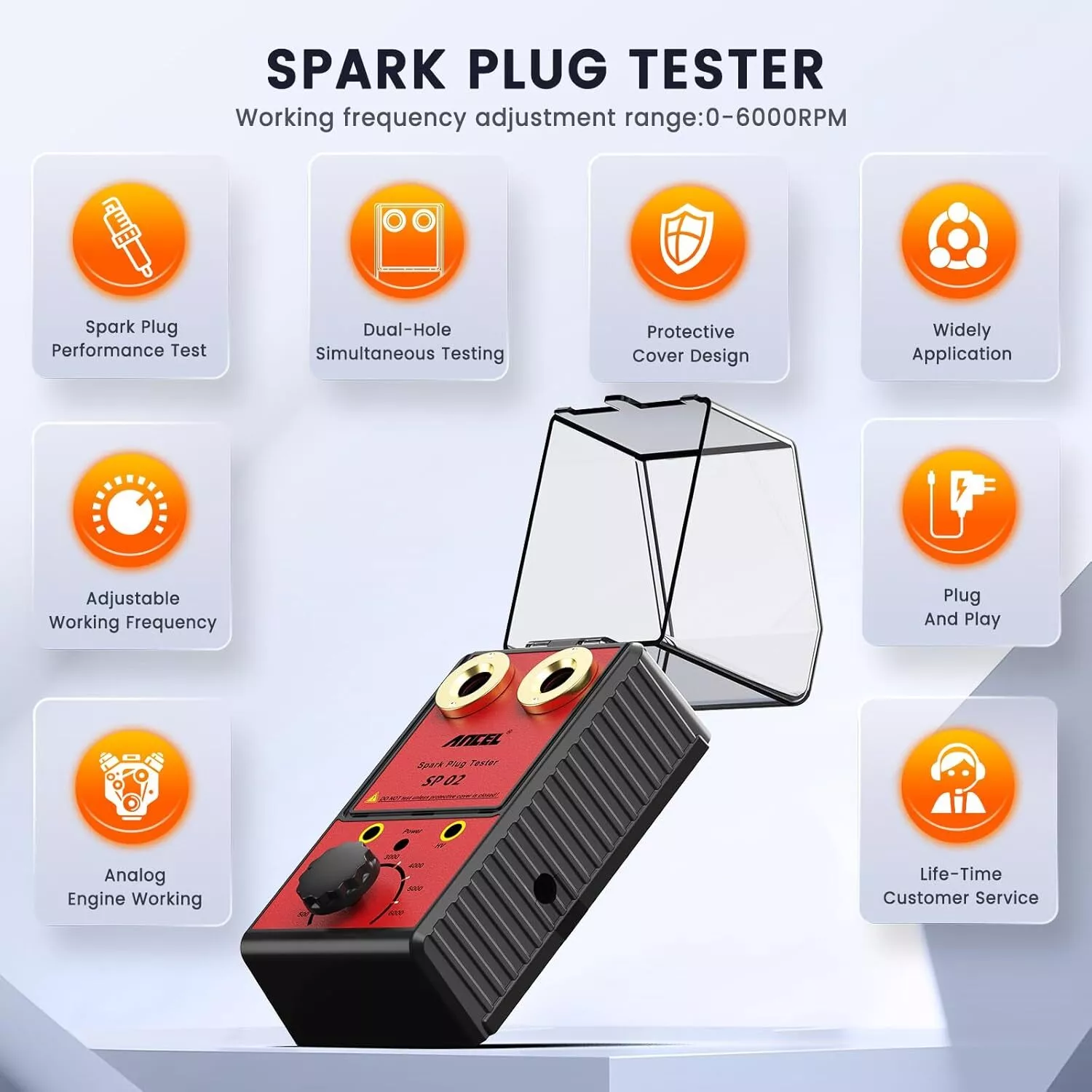 ANCEL Spark Plug Tester, Double Hole Testing Spark Plug Detector, 110V-240V 12V Car Ignition Analyzer Diagnostic Tool Test, Automotive Spark Plug Performance Ignition Intensity with Protective Cover
