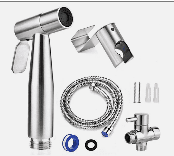 Stainless Steel Handheld Bidet Sprayer with Shattaf Adapter Hose, Toilet Spray Shower Head