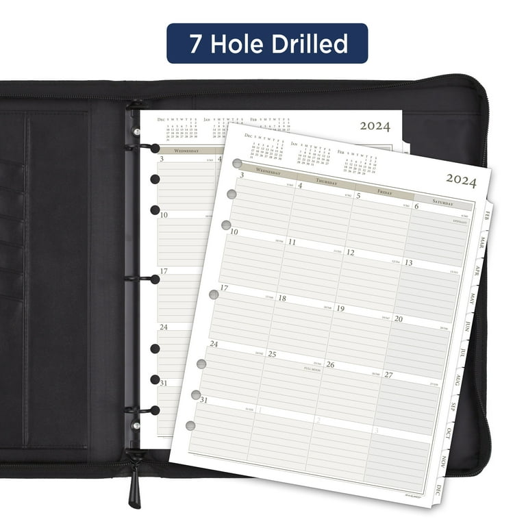  2024 Planner Refills - 3-Tier Down Weekly & Monthly Planner  Refill, Jan. 2024 - Dec. 2024, 5.5'' x 8.25'', A5 Planner Refill 2024, 7  Hole Loose Leaf, Monthly Tabs, 60 Minutes Intervals : Office Products