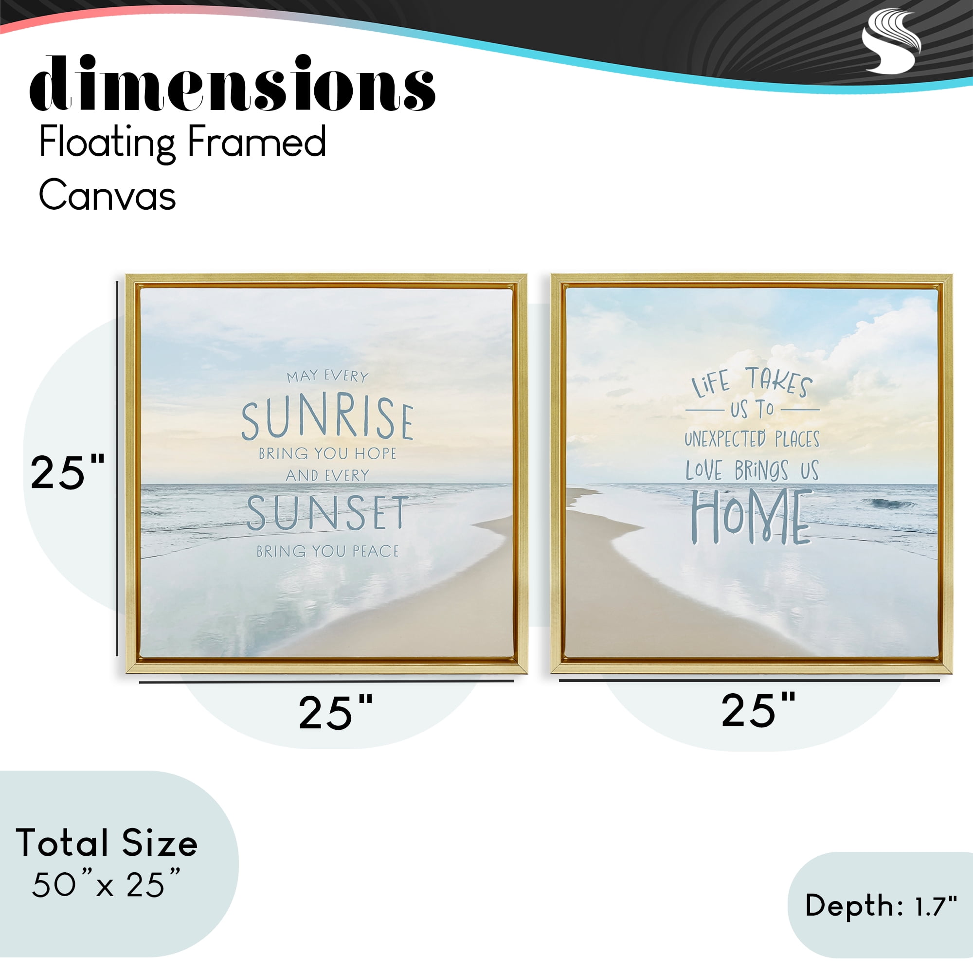 Stupell Industries Beautiful Beach Inspirations 2 Piece Gold Framed Floater Canvas Set, design by Natalie Carpentieri