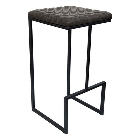 Quincy Quilted Stitched Leather Bar Stools with Metal Frame, Grey