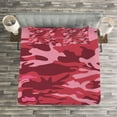 thumbnail image 3 of Ambesonne Pink Quilted Bedspread Set 3 Pcs, Camo Texture Autumn Theme, Queen Size, Dark Coral Pale Pink, 3 of 3