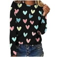 thumbnail image 5 of ClodeEU Women's Heart Print Long Sleeve Valentines Day Round Neck T Shirts ,Casual Long Sleeve Tops Blue,Womens Plus XXL, 5 of 7