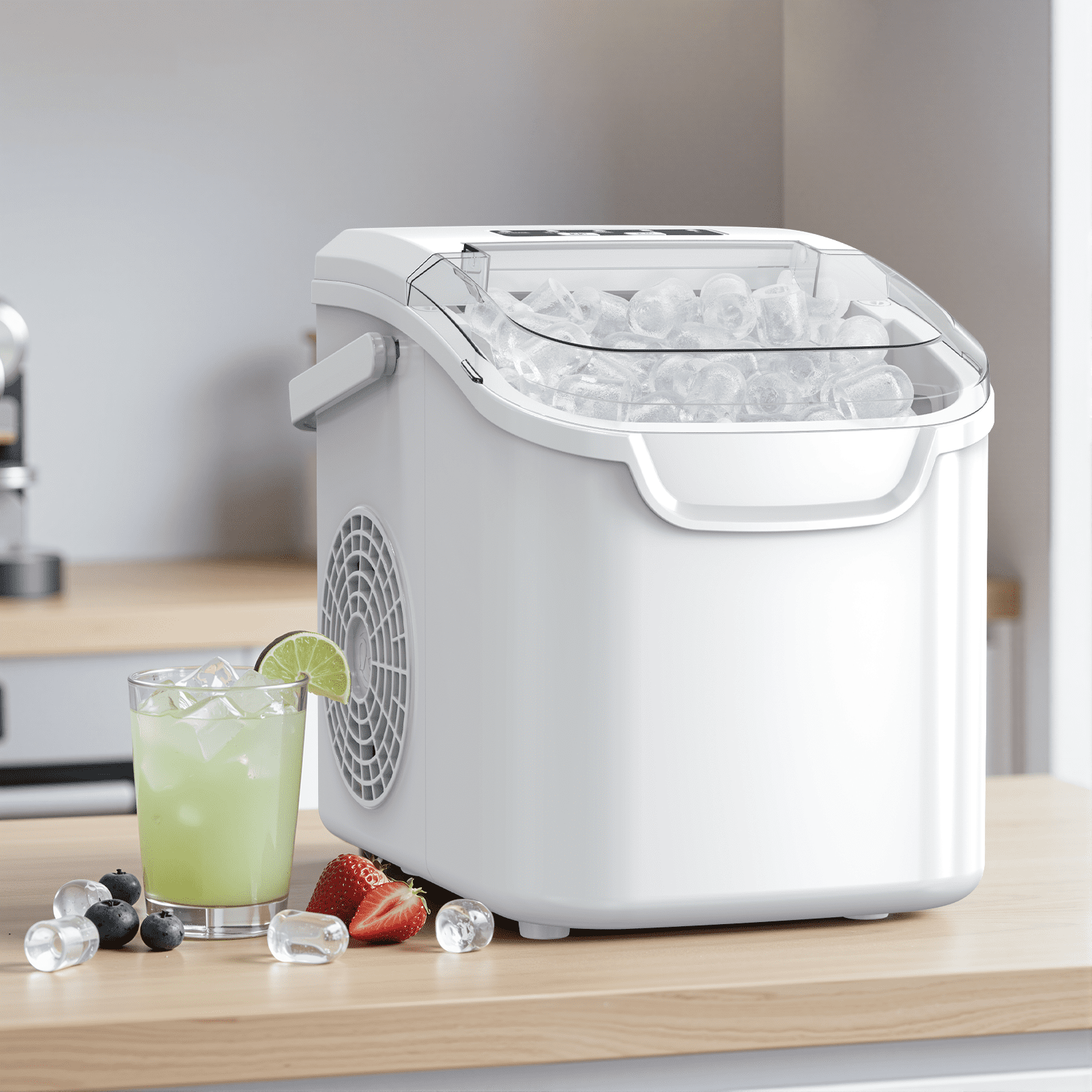 KNDKO Countertop Ice Maker Ice Machine With Handle,Self-Cleaning Ice Makers, 26Lbs/24H, 8 Ice Cubes Ready In 6 Mins For Home/Kitchen/Bar/Party/Camping