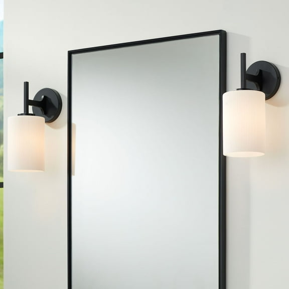 Possini Euro Design Nanni 12" High Modern Wall Sconce Light Lamp Fixture Mount Set of 2 Bathroom Bedroom Hardwired Matte Black