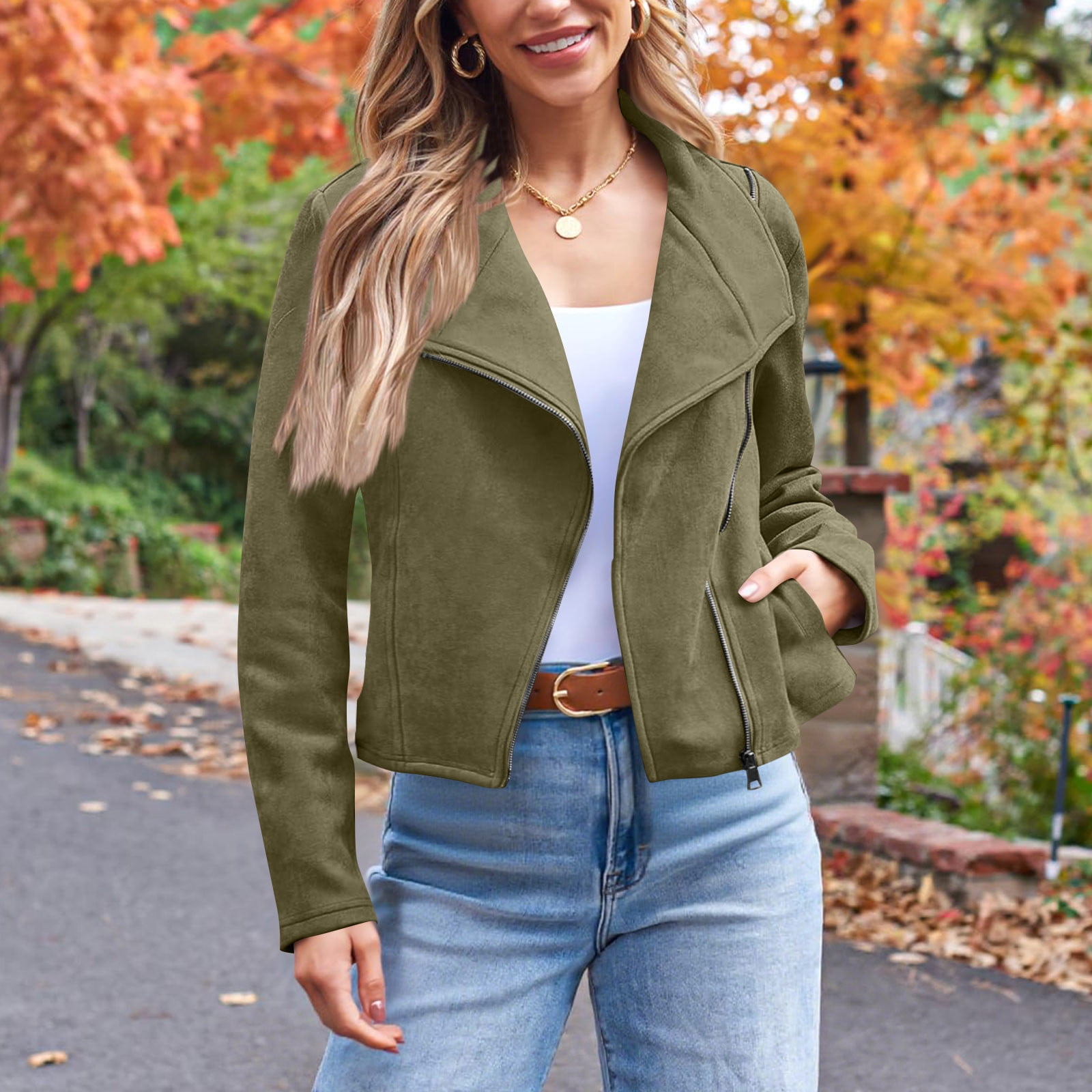 Lcziwo Women's Casual Faux Suede Jacket Oversized Zip Up Cropped