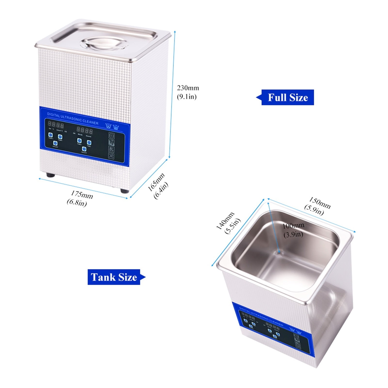 2L Ultrasonic Cleaner Bath Heated Jewelry Glasses Fuel Injector Stones Cutters Dental Razor Ultrasound Sonic Cleaner Degreasing ,Strong Cleaning