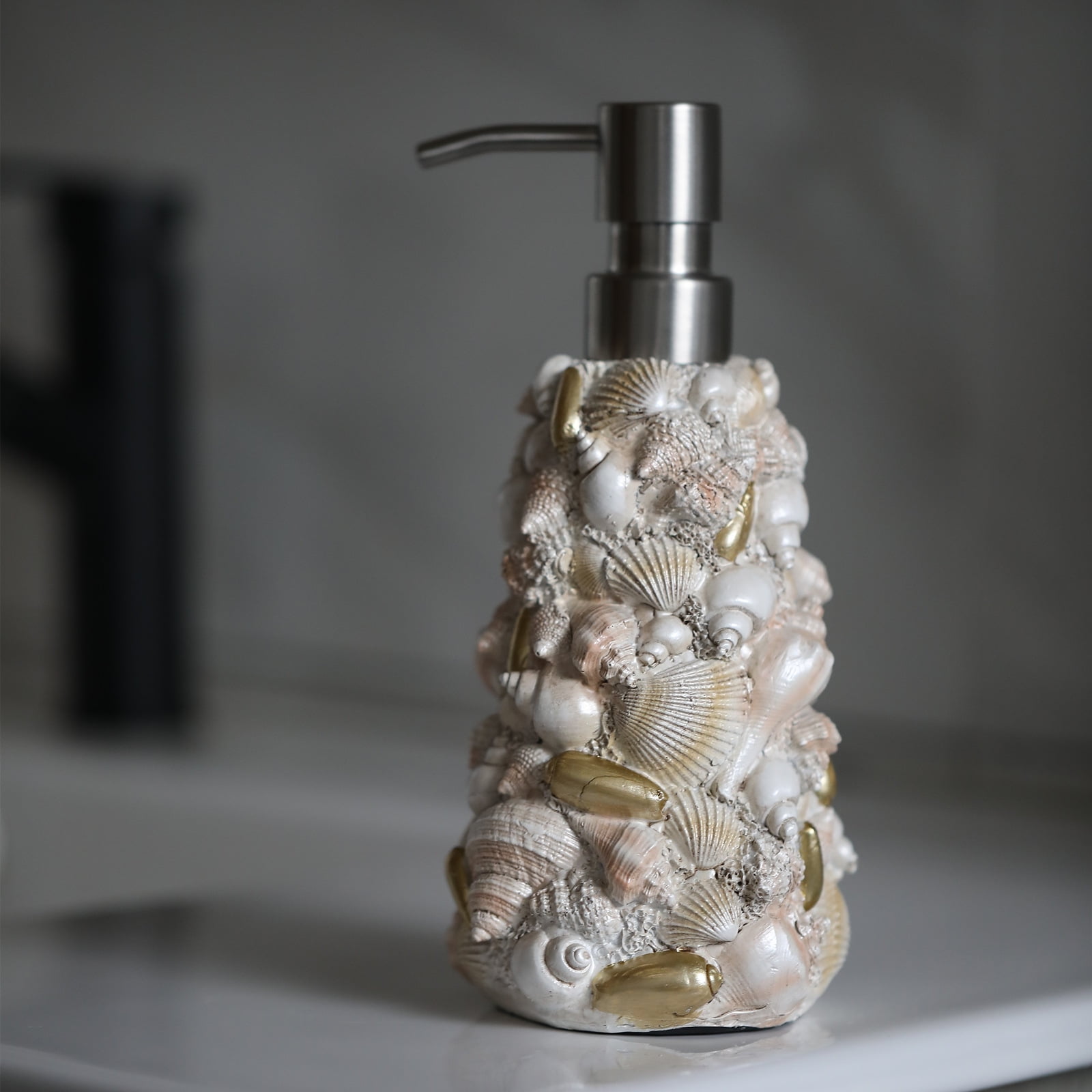 WiMiFar Sea Shell Soap/Lotion Dispenser - 17oz Coastal Bathroom Decor with Leakproof Design