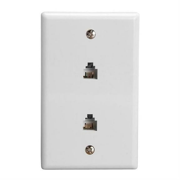 6P4C Double White Wall Plate Jacks