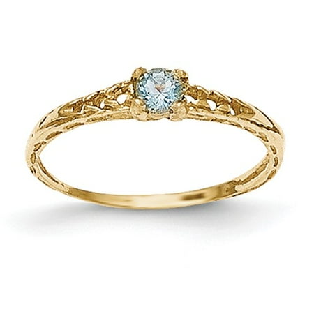 14k Yellow Gold 3mm Aquamarine Birthstone Baby Ring.