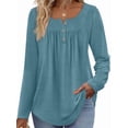 thumbnail image 2 of Camisas de Larga para Mujer, Conjuntos de Otoño, Cuello Redondo, Túnicas Casuales, Blusas de Moda, Ropa de Moda. Azul Pavo Real L, 2 of 6