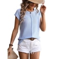thumbnail image 1 of Blusa Informal de Corta con Cuello Redondo y Aguja Gruesa para Mujer, Color Azul , Talla L, 1 of 6