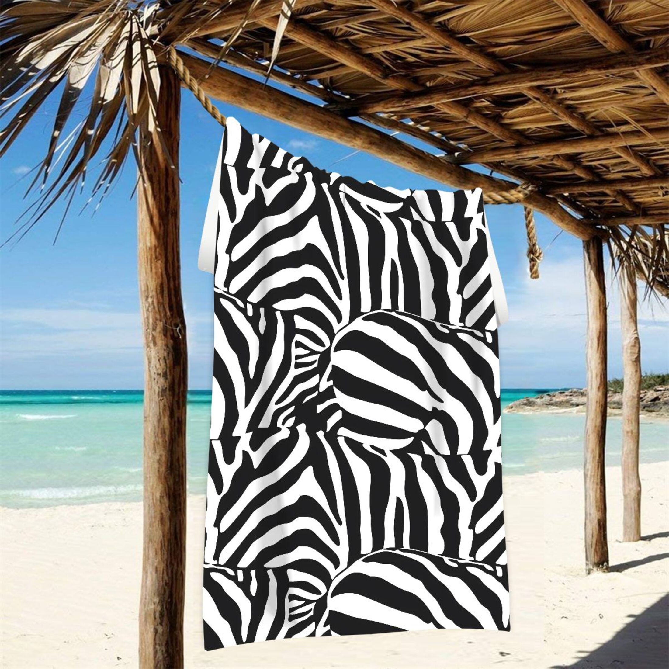 Zebra Stripe Beach Towel Oversized 74"x37" Pool Towels Soft Absorbent Extra Large Quick Drying for Bathroom