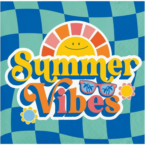 Summer Vibes Beach Birthday Party Paper Beverage Napkins 16ct