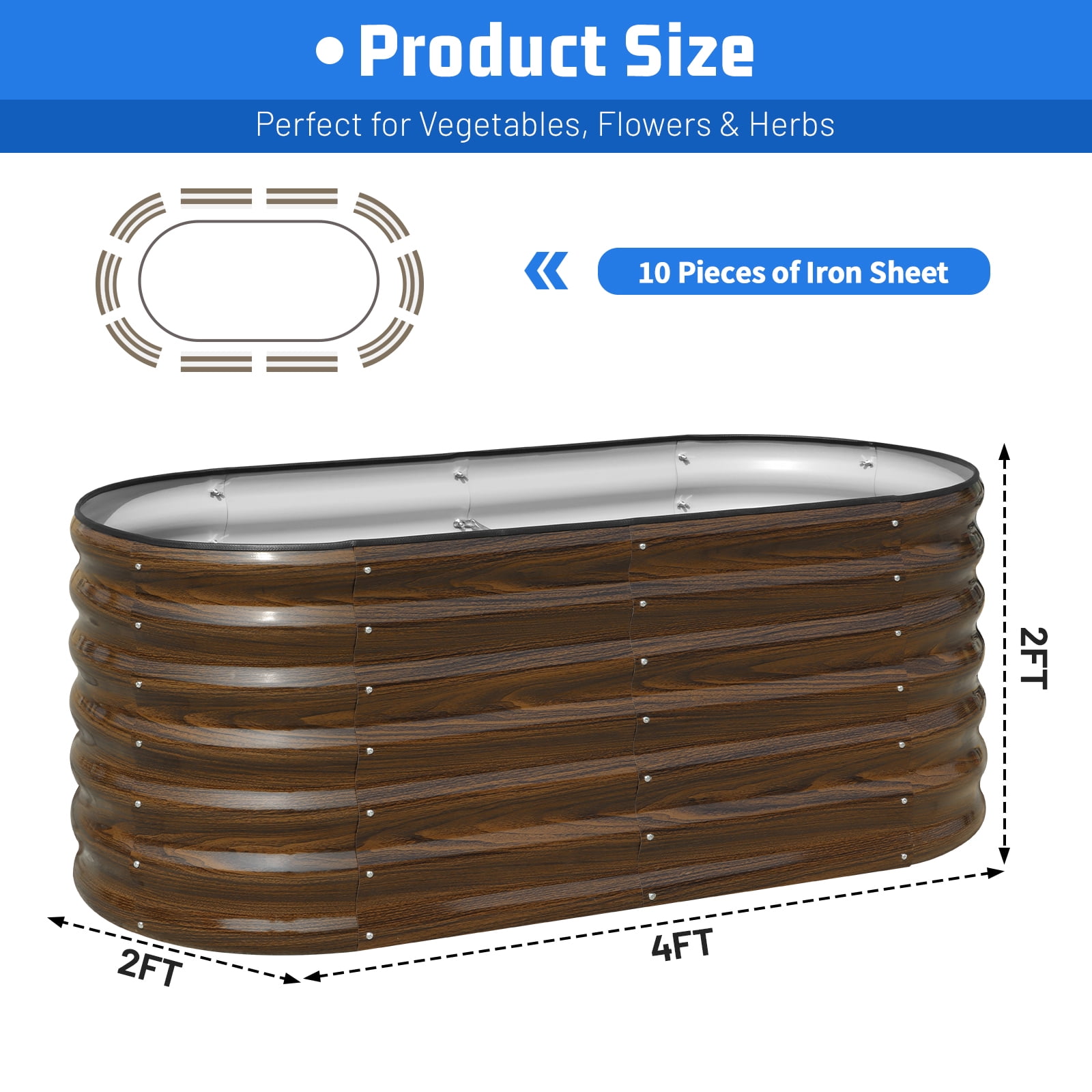 SnugNiture 2pcs 4x2x2ft Raised Garden Bed, Outdoor Oval Metal Garden Planter Box for Vegetables Flower Herb Plants