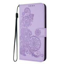 Flip Case Compatible with Samsung Galaxy A16 5G, Mandala Embossed Premium PU Leather Hand Wrist Cards Holder Folio Stand Luxury Protective Drop Proof Phone Case for Samsung Galaxy A16 5G,Purple