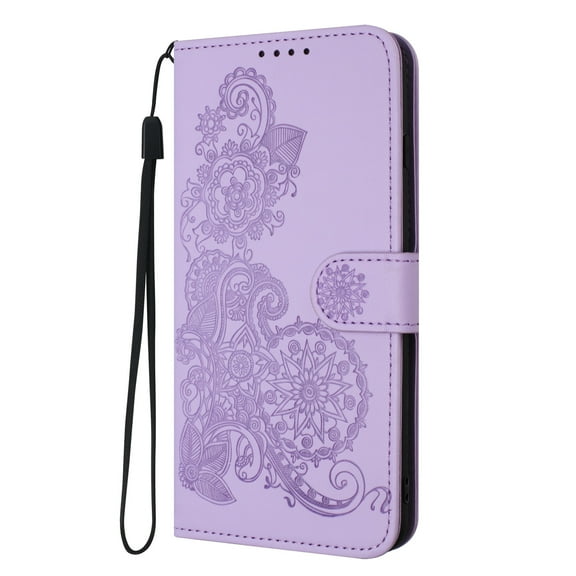 Flip Case Compatible with Apple iPhone 16 Pro, Mandala Embossed Premium PU Leather Hand Wrist Cards Holder Folio Stand Luxury Protective Drop Proof Phone Case for iPhone 16 Pro,Purple