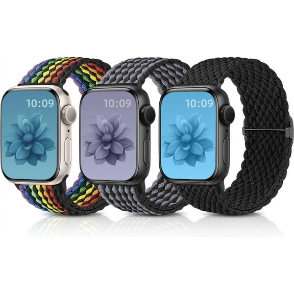 3 Pack Braided Solo Loop Compatible for Apple Watch Bands 38mm 40mm 41mm 42mm 44mm 45mm 49mm Women Men, Adjustable Stretchy Nylon Strap for iWatch Bands Series 9 8 7 6 5 4 3 2 1 SE Ultra/Ultra 2